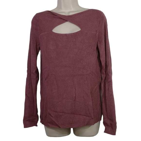 Maurices Ribbed Knit Top Long Sleeve Cutout Women Size S Mauve - Picture 1 of 9